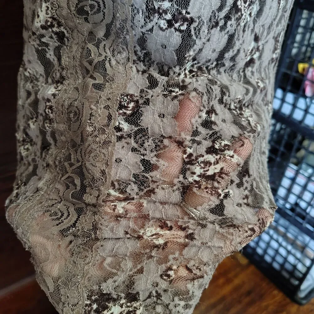 Y2k Indie Sleaze Brown Floral Lace Cottagecore Scoop Neck Tank Top/T732
